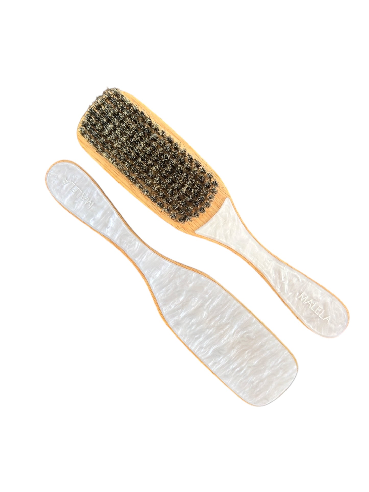 COMBO CEPILLO PULIDOR SIN PERSONALIZAR + CEPILLO DE BAMBÚ PERSONALIZADO + HAIRCLIP PERSONALIZADO BLANCO